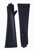 JA408 Black Long Faux Leather Gloves