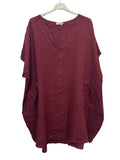 VC2820BUR Oversized Linen Tunic Dress Burgundy