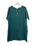 VC0147PET Linen V-Neck Tunic Dress Petrol Blue