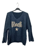 VM73 Navy Rock Print Teddy Sweater