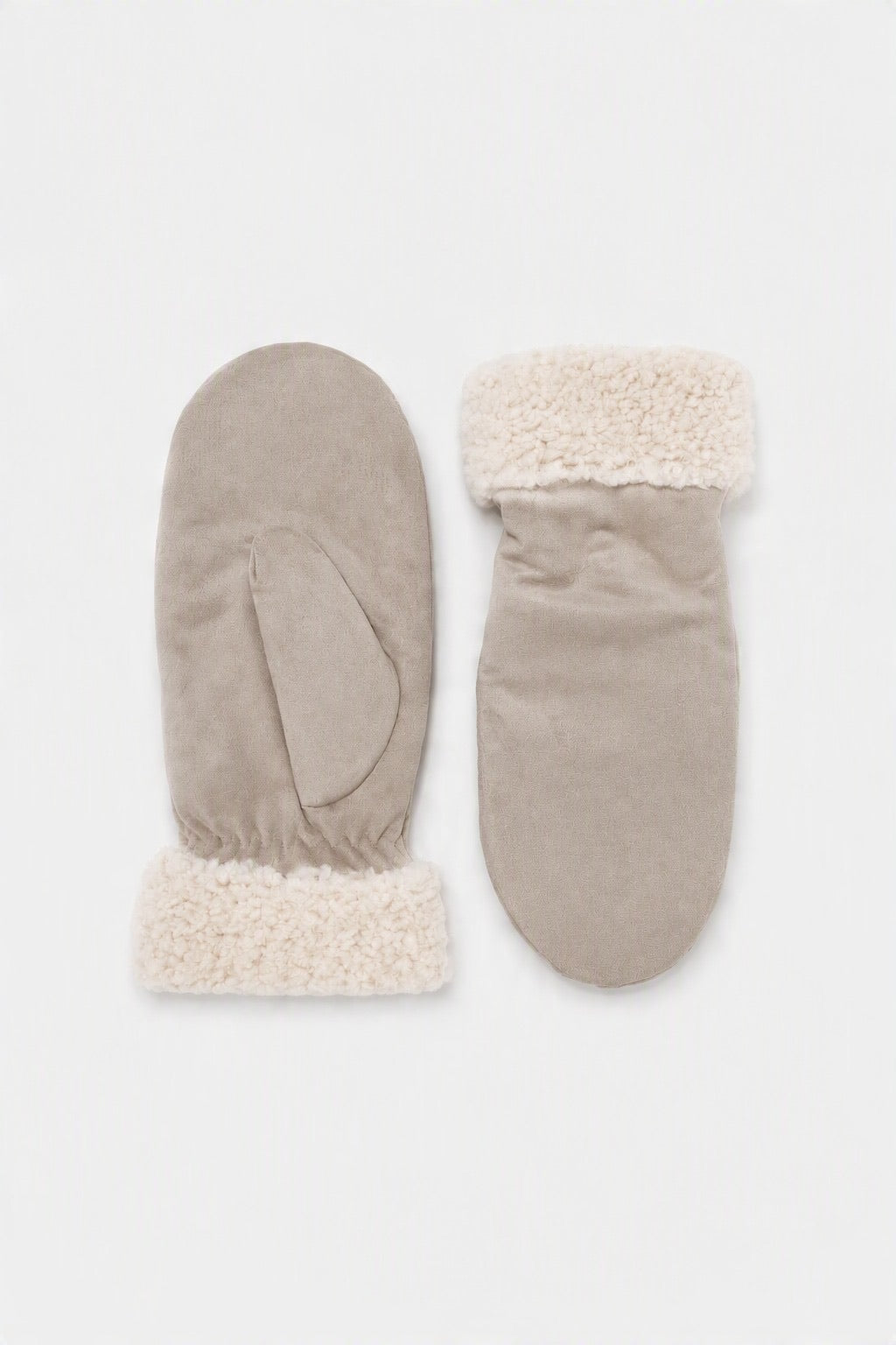 JA191 Beige Sherpa Suede Mittens