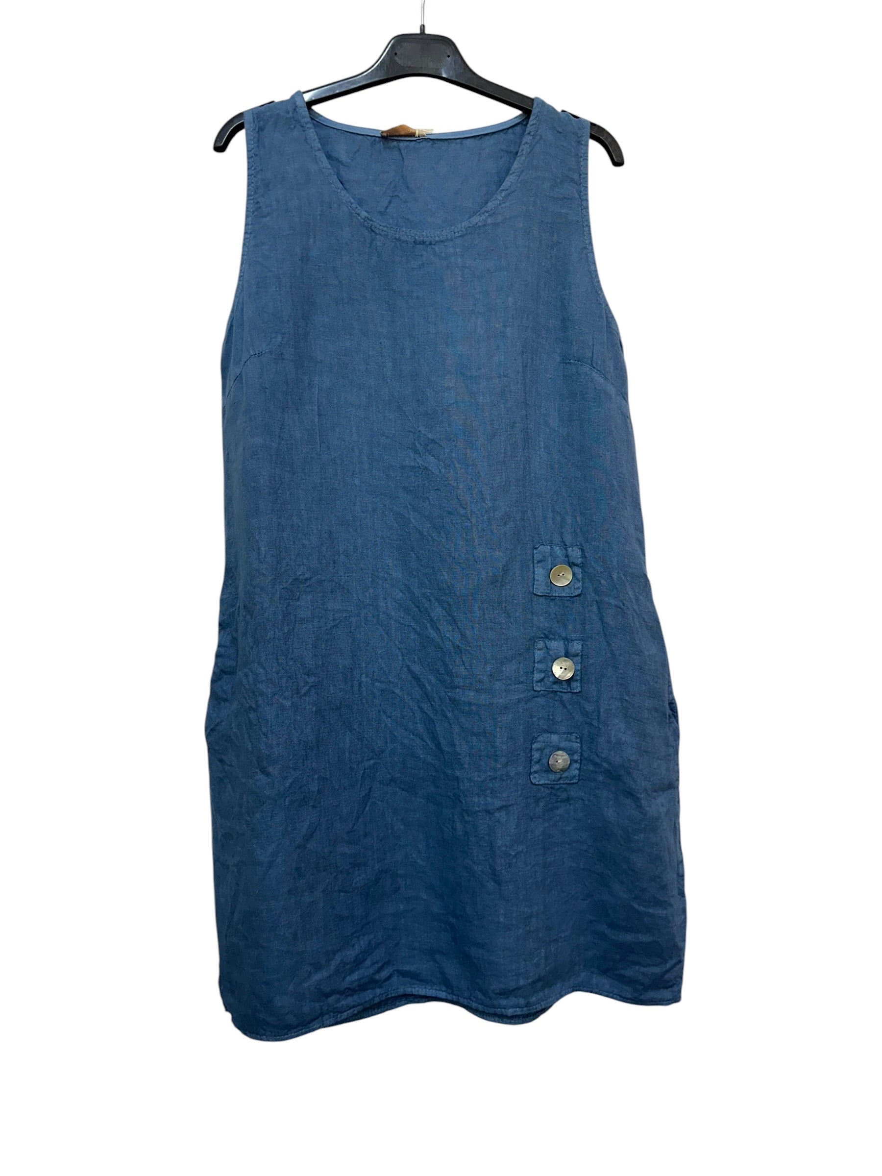 VC1302LDEN Linen Strap Dress Denim Blue