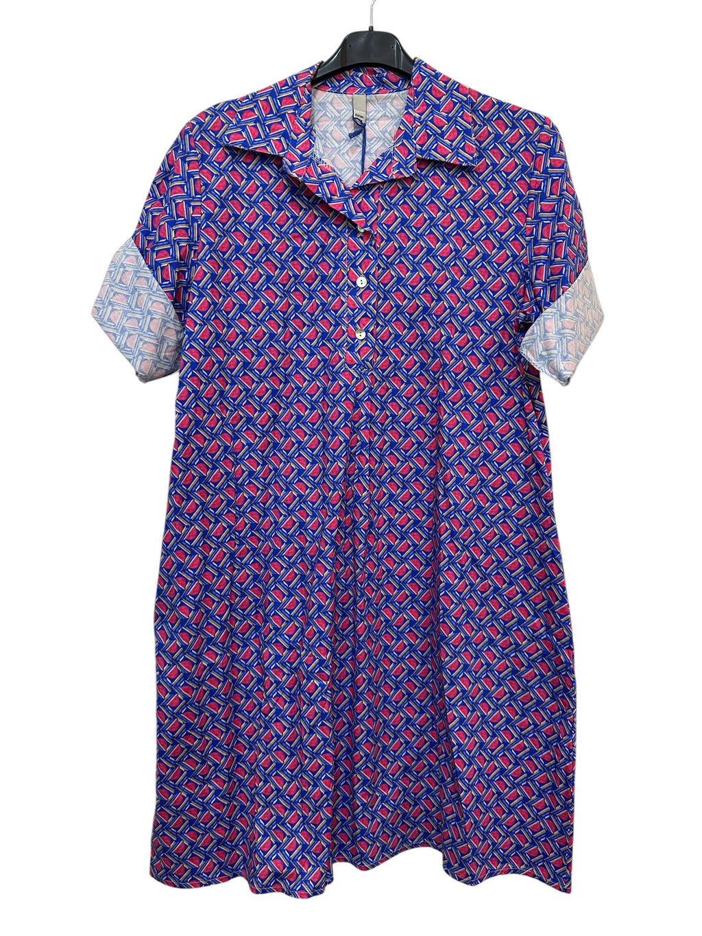 VC24002DLROY Cotton Geometric Shirt Dress Royal Blue