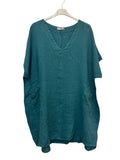 VC2820PET Oversized Linen Tunic Dress Petrol Blue