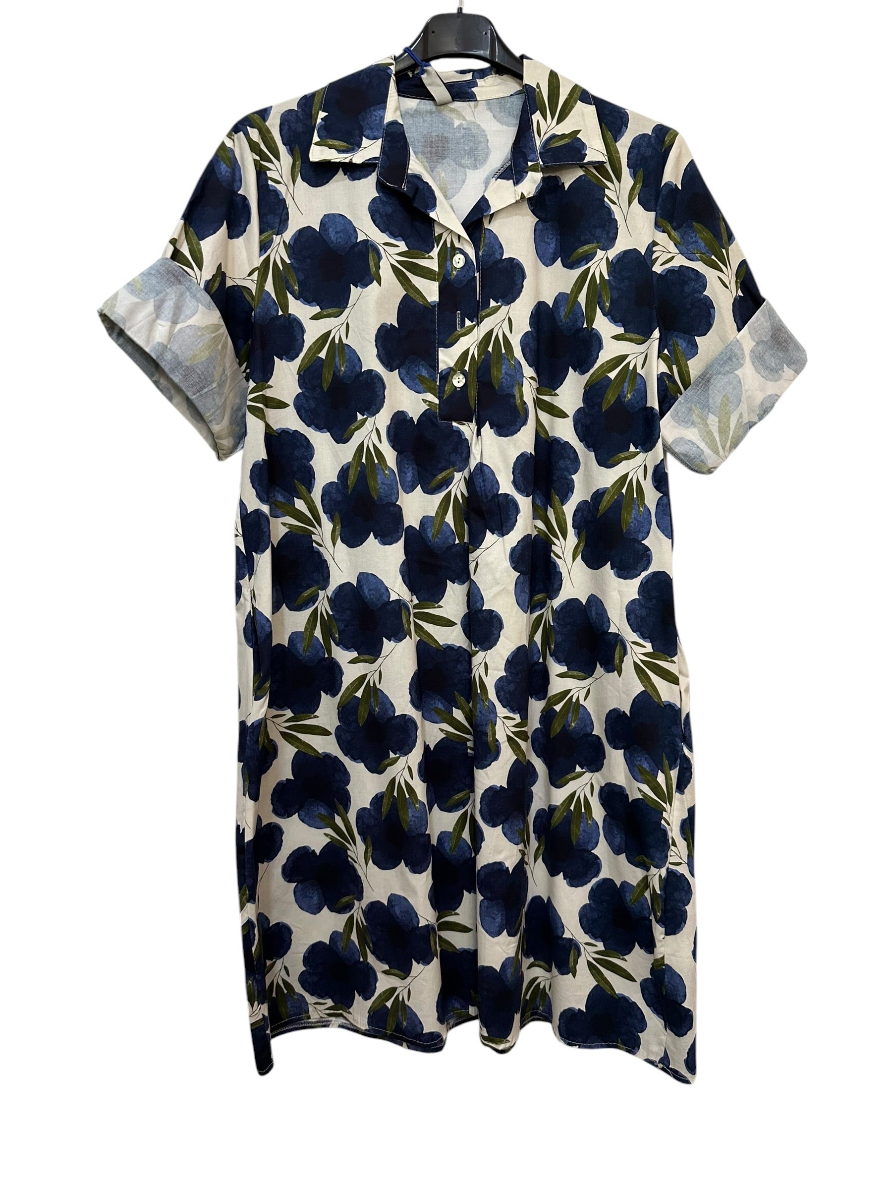 VC24002CNAV Cotton Poppy Floral Shirt Dress Navy
