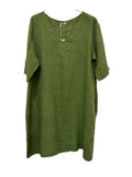 VC2278OLI Linen Short-Sleeve Dress Olive Green