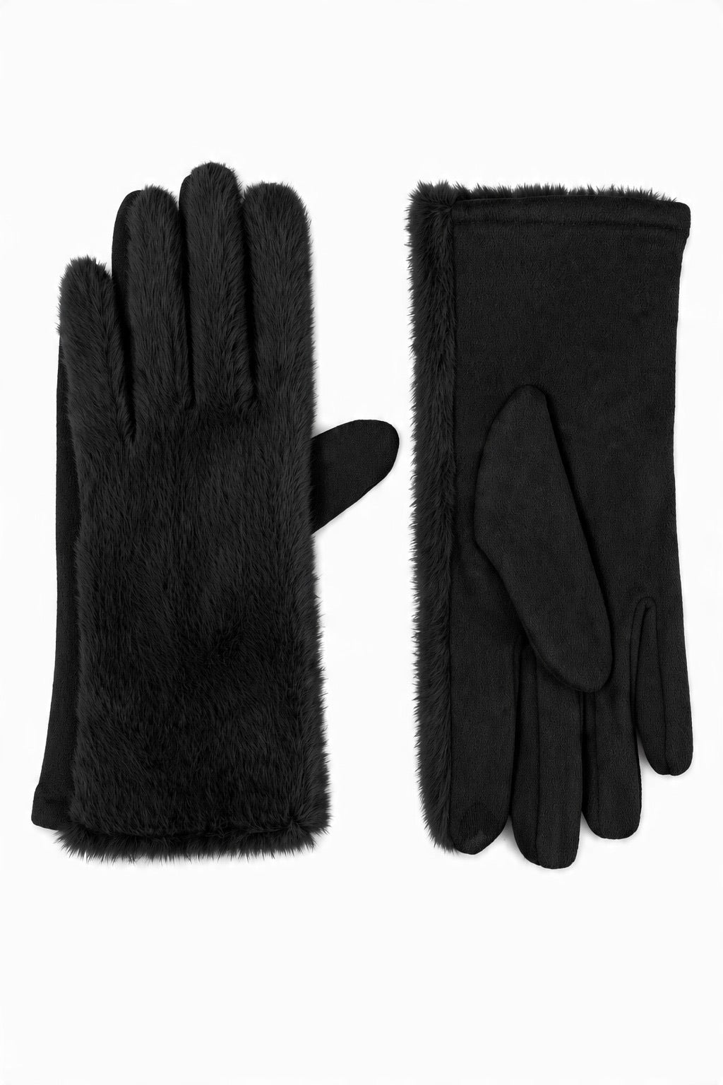 JA295 Black Plush Fur Gloves
