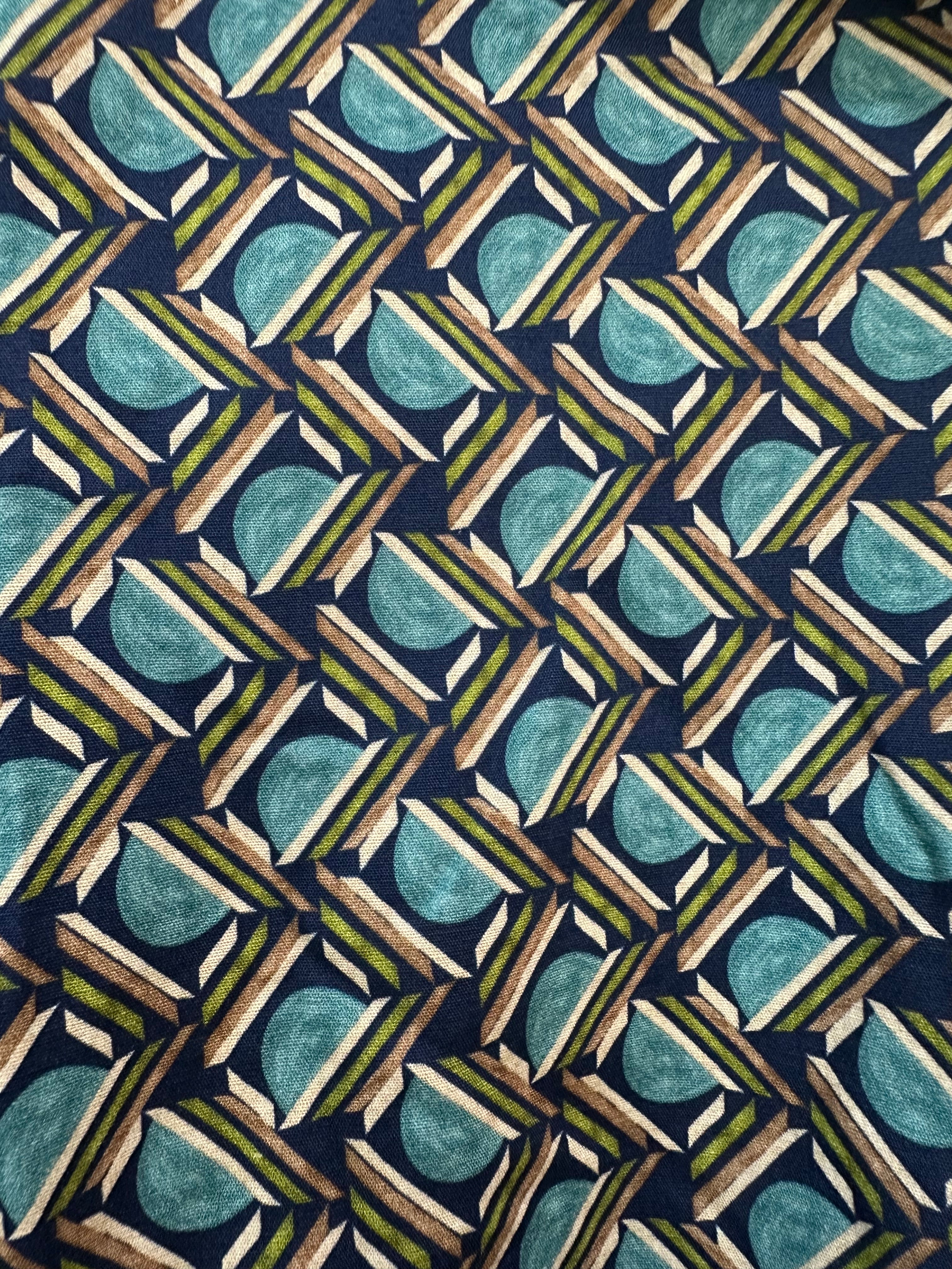 VC24002DLNAV Cotton Geometric Shirt Dress Navy