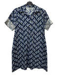 VC24002HNAV Cotton Leaf Print Shirt Dress Navy