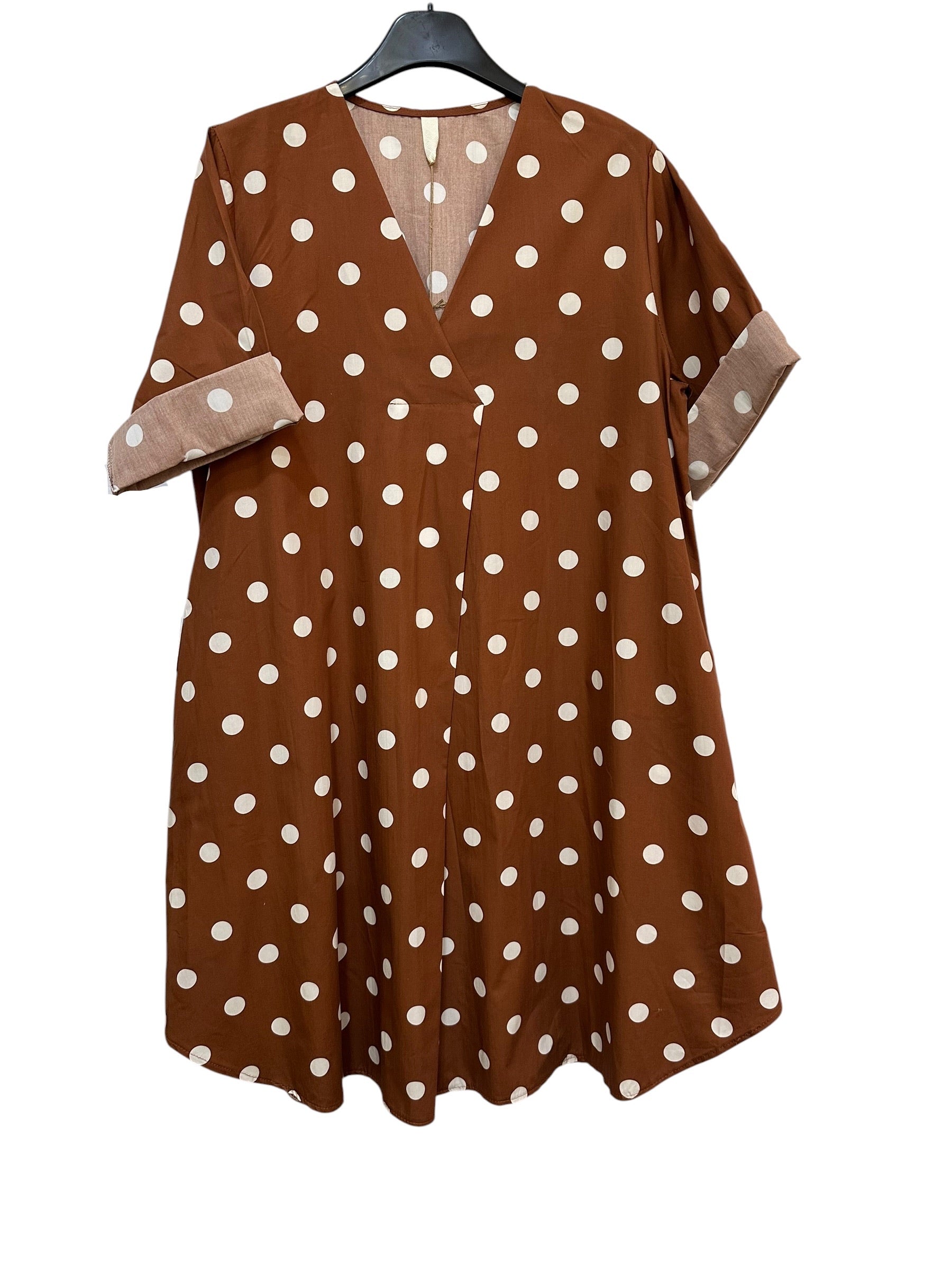 VC802317BRI Cotton Polka Dot Dress Brick