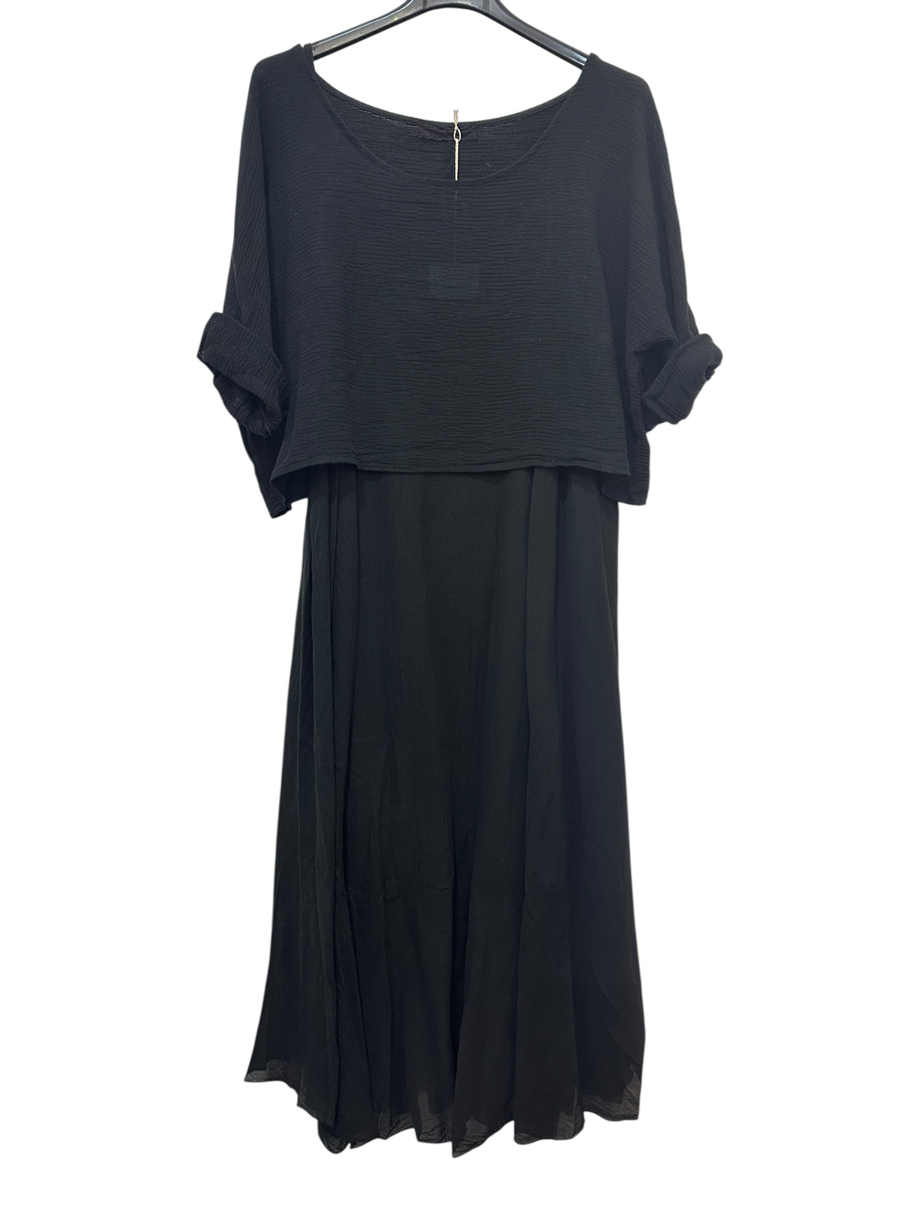 VC2PCSBLA Cotton Two-Piece Midi Dress Set Black