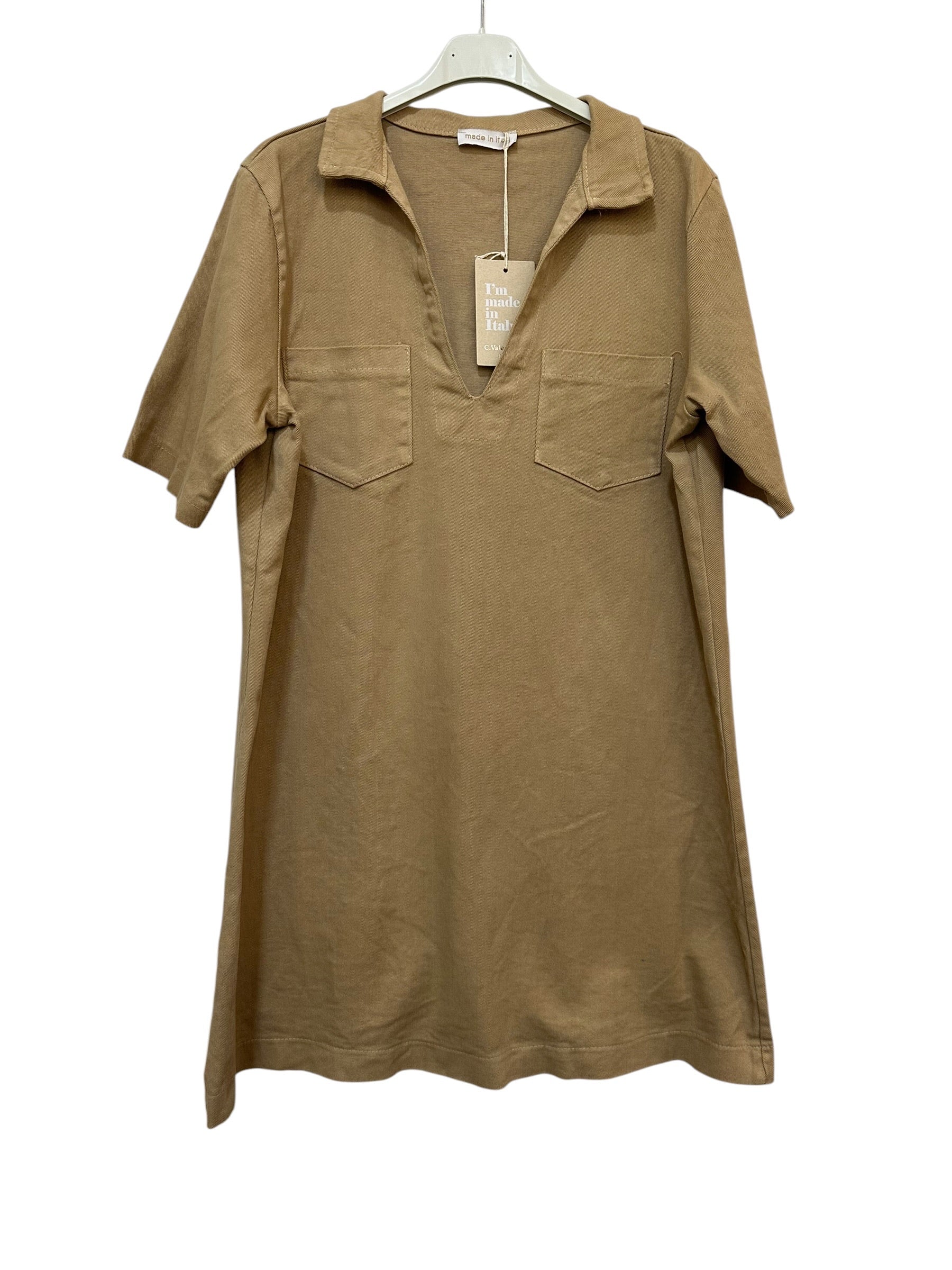 VC6826CAM Cotton Polo V-Neck Dress Camel