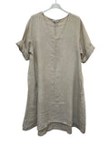 VC5394BEI Linen V-Neck Midi Dress Beige