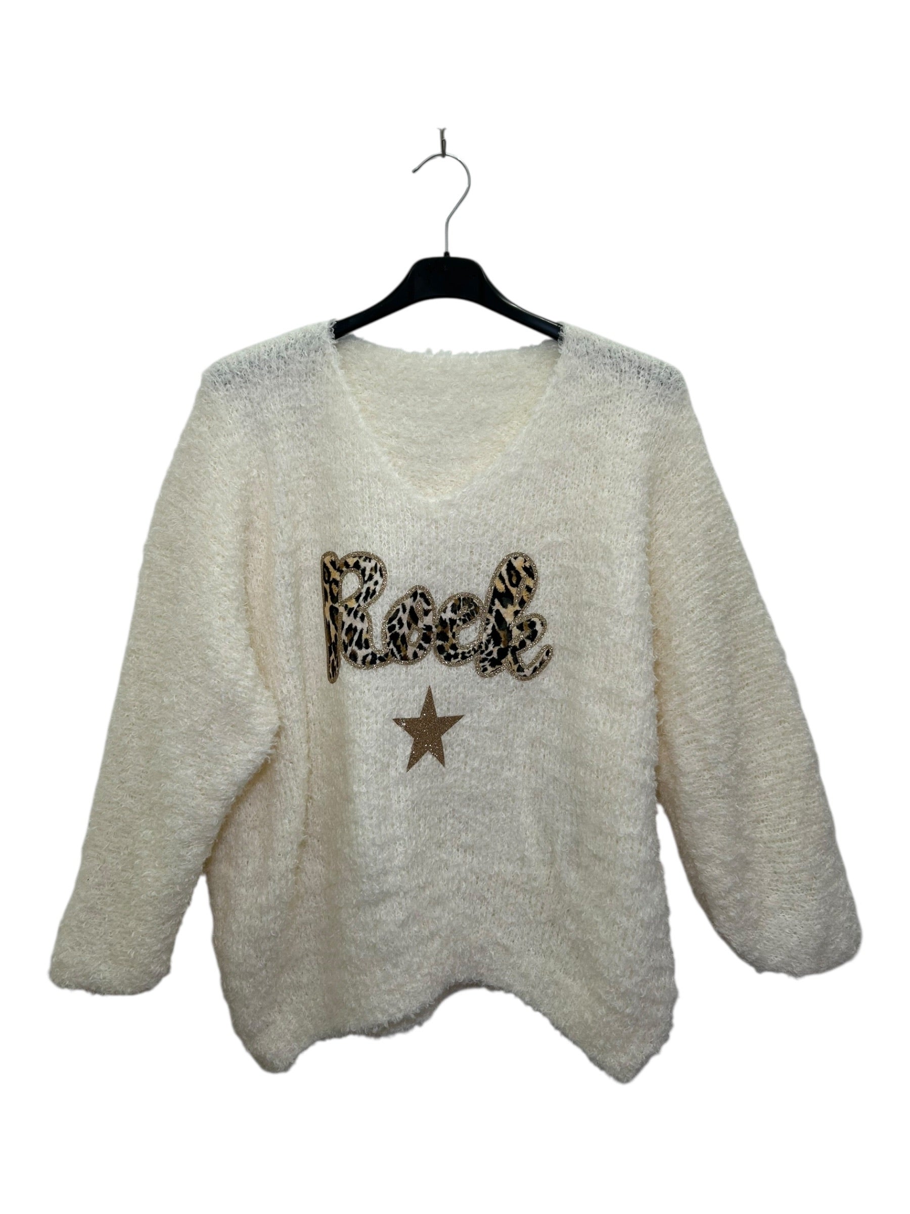 VM70 White Rock Print Teddy Sweater