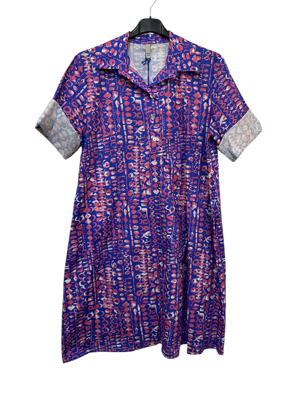 VC24002QROY Cotton Abstract Print Shirt Dress Royal Blue