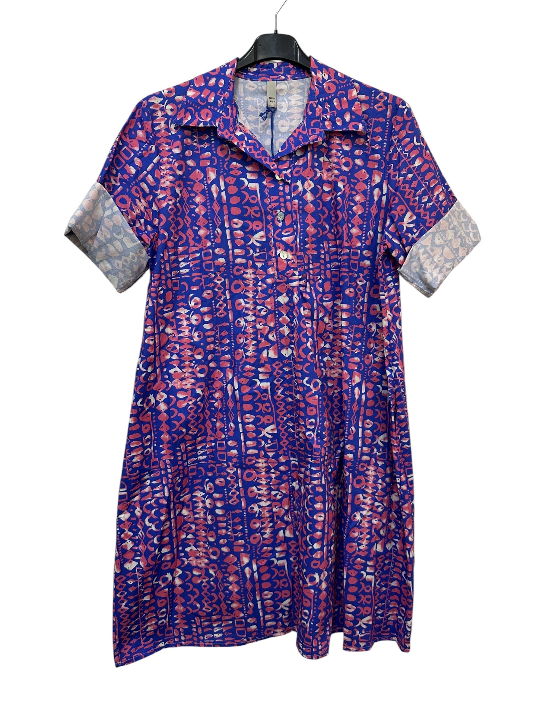 VC24002QROY Cotton Abstract Print Shirt Dress Royal Blue
