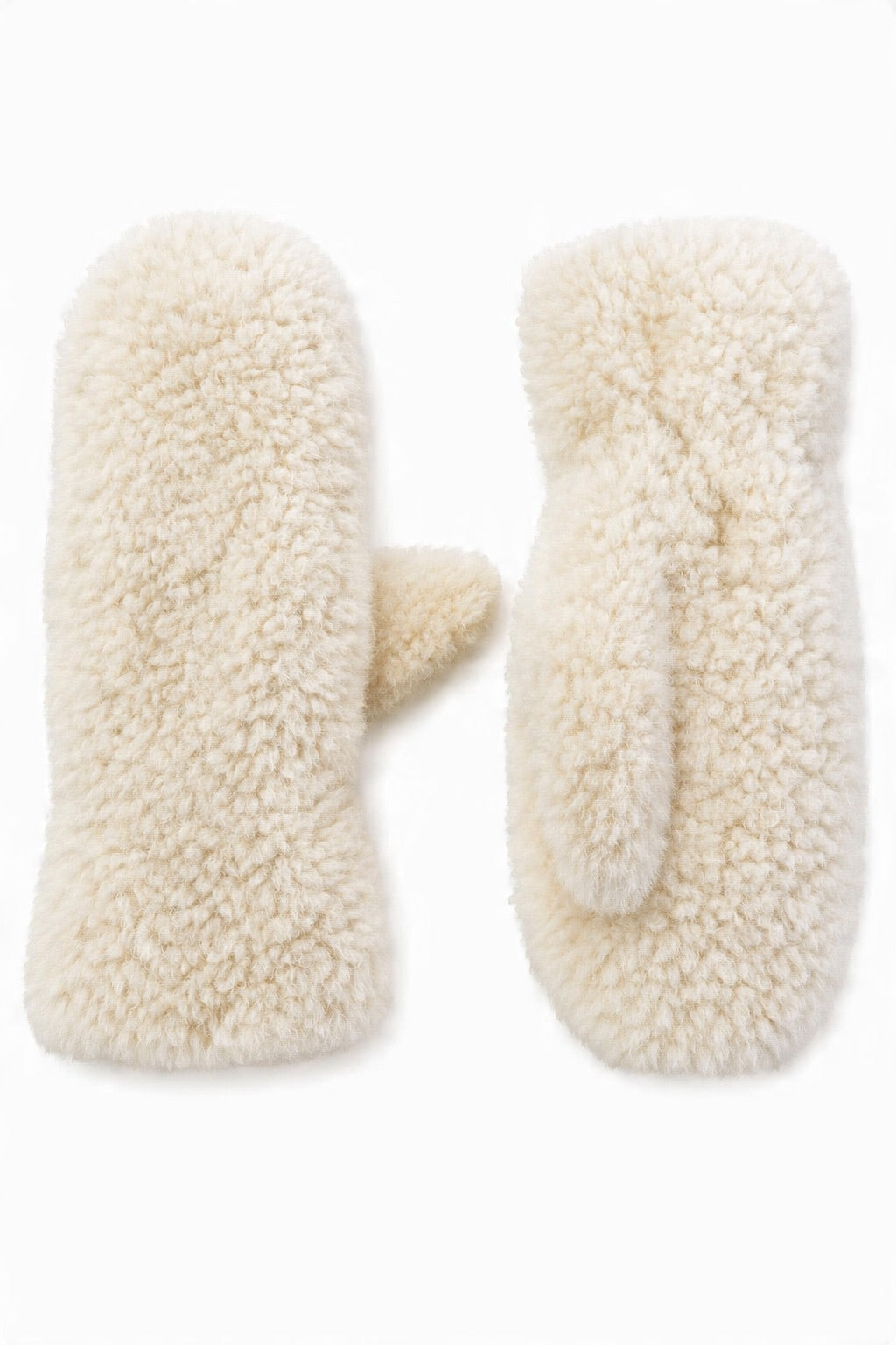 JA318 Beige Curly Teddy Mittens