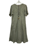 VC3996KHA Linen Round-Neck Pocket Dress Khaki