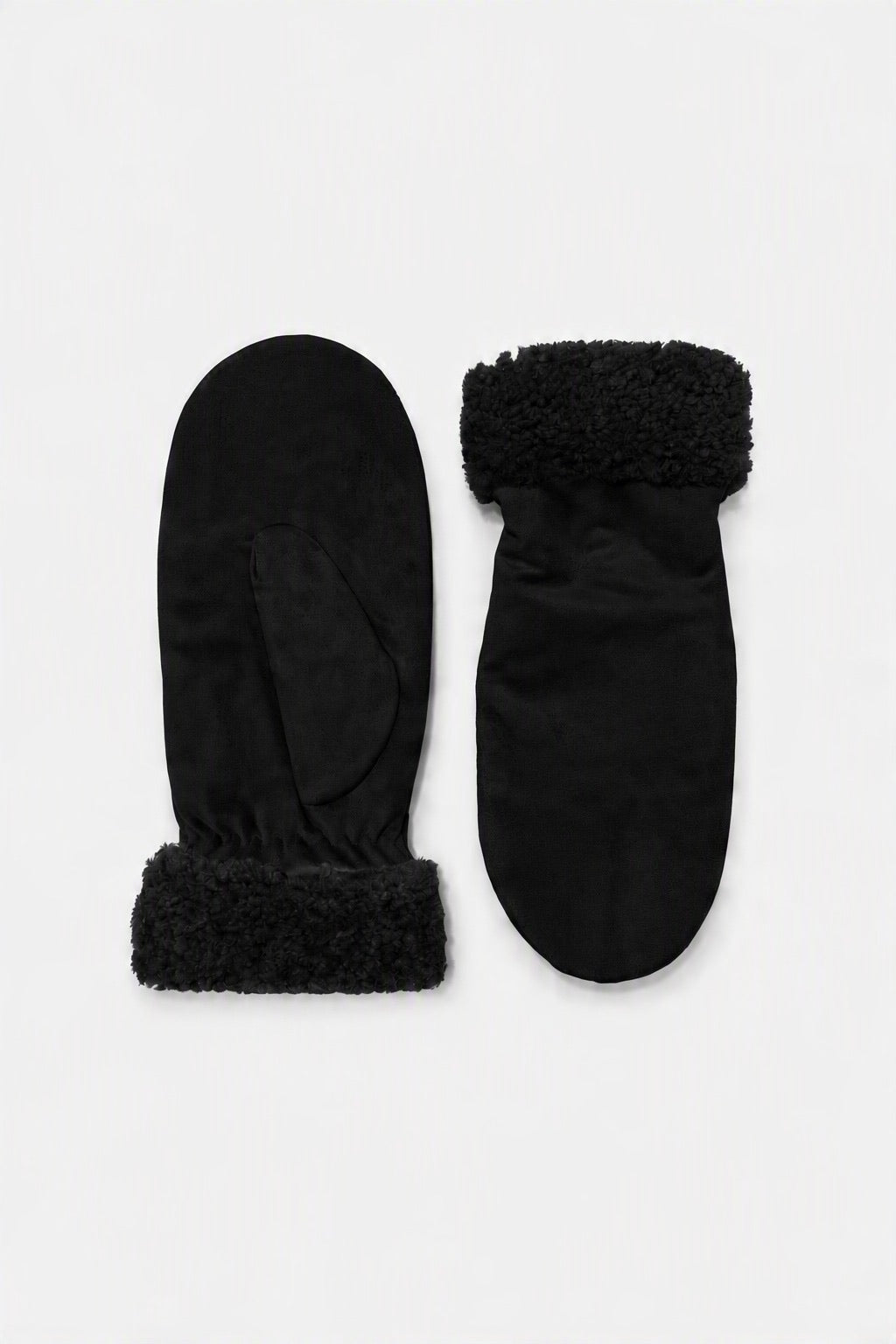 JA190 Black Sherpa Suede Mittens