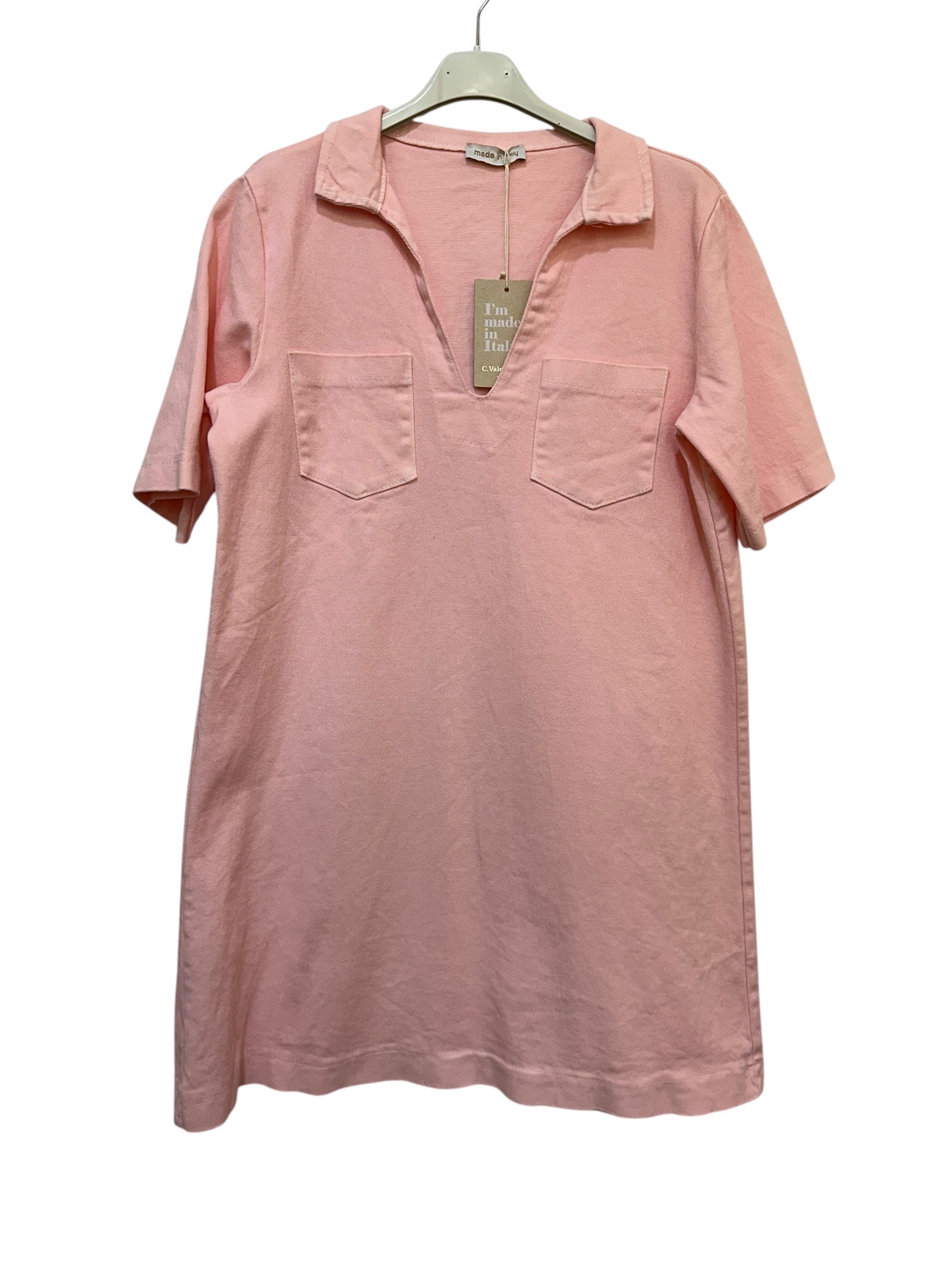 VC6826PIN Cotton Polo V-Neck Dress Pink
