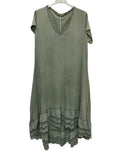 VC2525KHA Washed Cotton Lace-Hem Dress Khaki