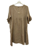VC484CAM Linen Flutter-Sleeve Dress Camel