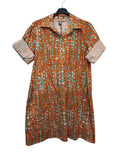 VC24002QORA Cotton Abstract Print Shirt Dress Orange