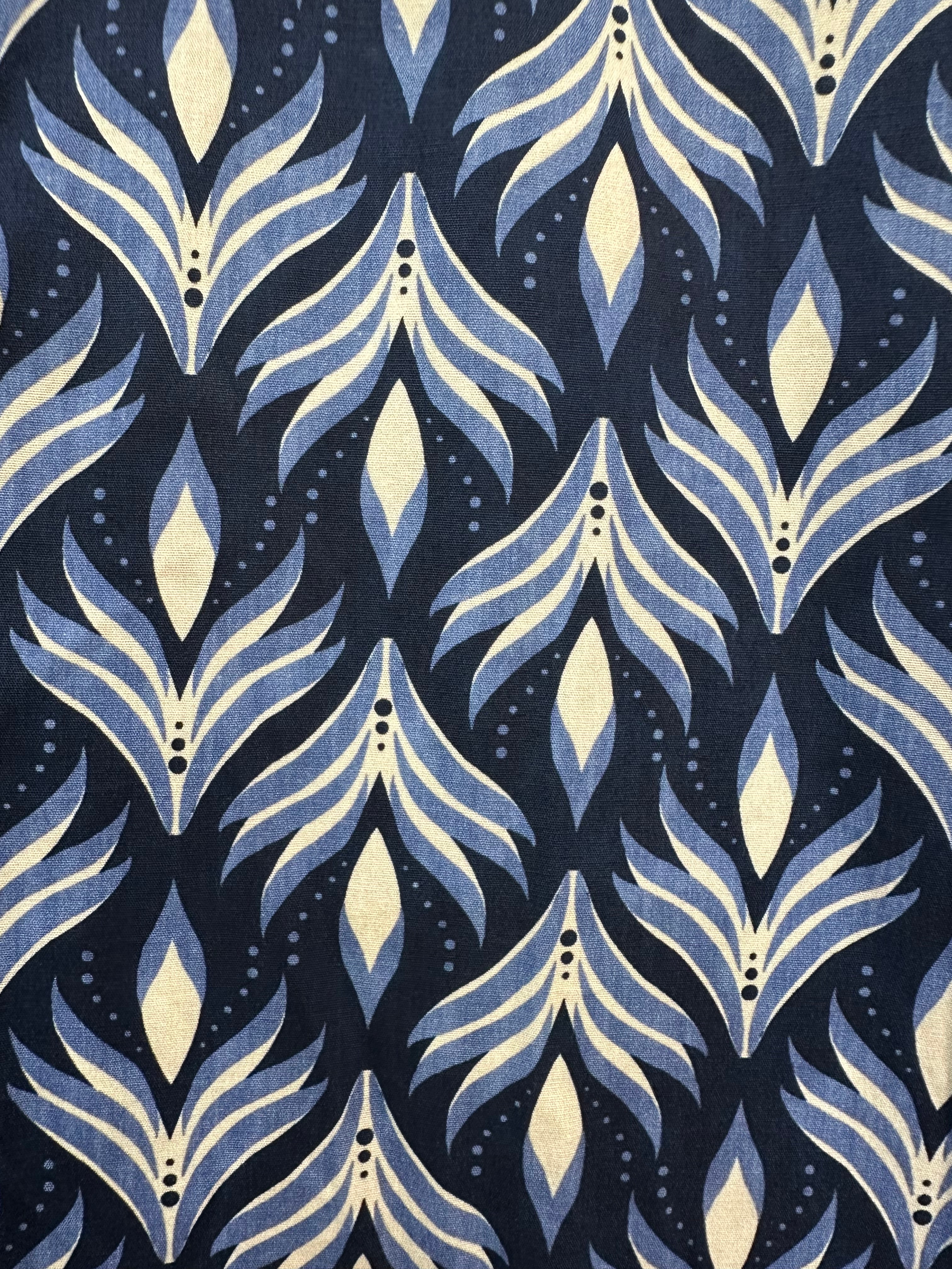 VC24002HNAV Cotton Leaf Print Shirt Dress Navy
