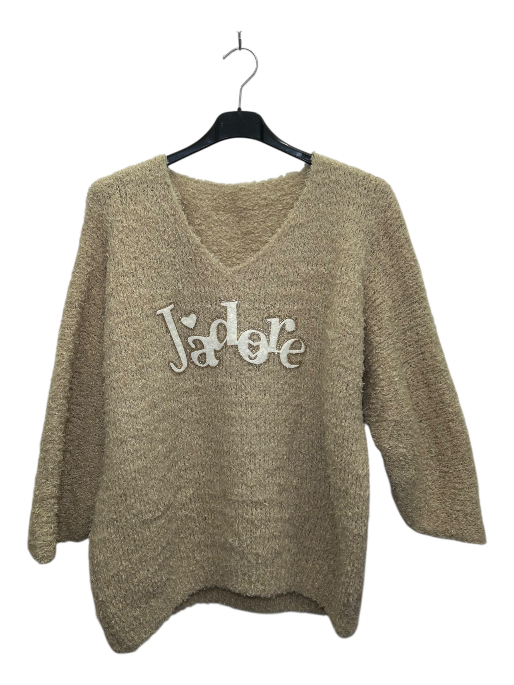 VM88 Light Beige Adore Print Teddy Sweater