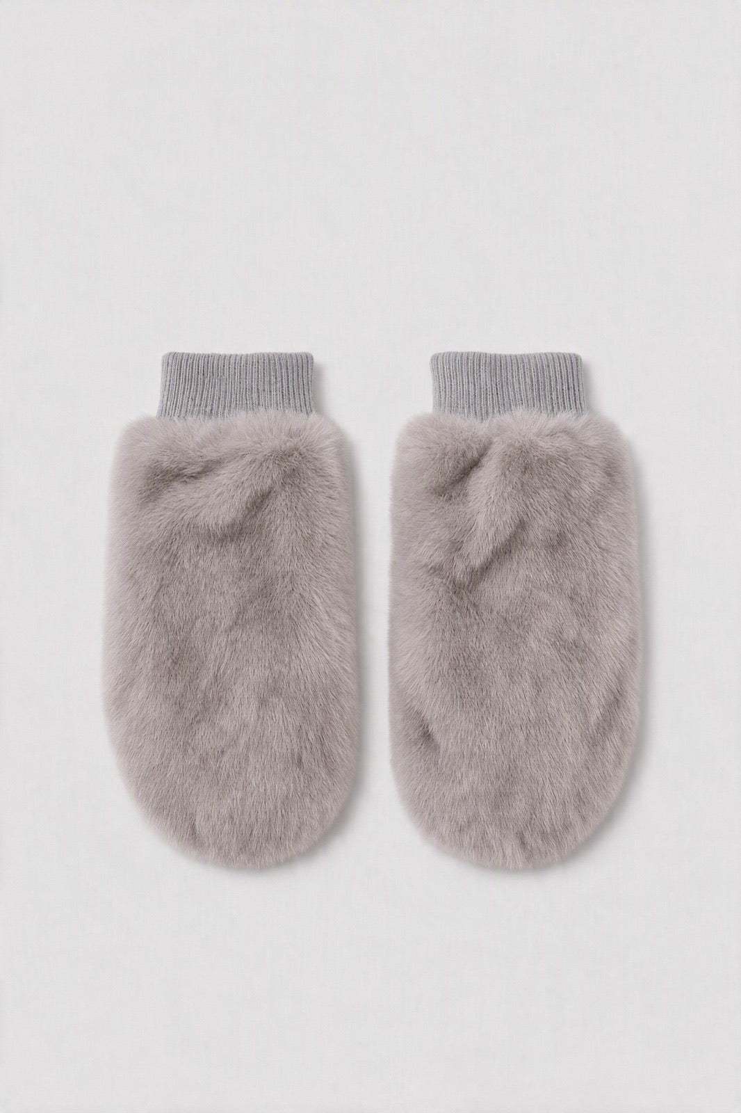 JA368 Light Grey Fluffy Fur Mittens