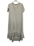 VC2525BEI Washed Cotton Lace-Hem Dress Beige