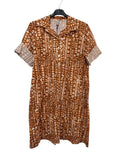VC24002QBRI Cotton Abstract Print Shirt Dress Brick