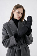 JA372 Black Fur Trim Puffer Mittens