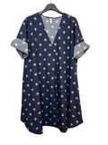 VC802317NAV Cotton Polka Dot Dress Navy