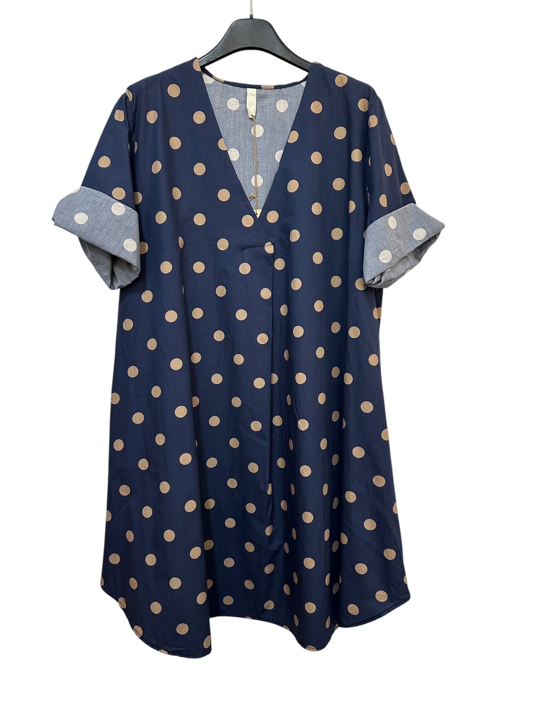 VC802317NAV Cotton Polka Dot Dress Navy