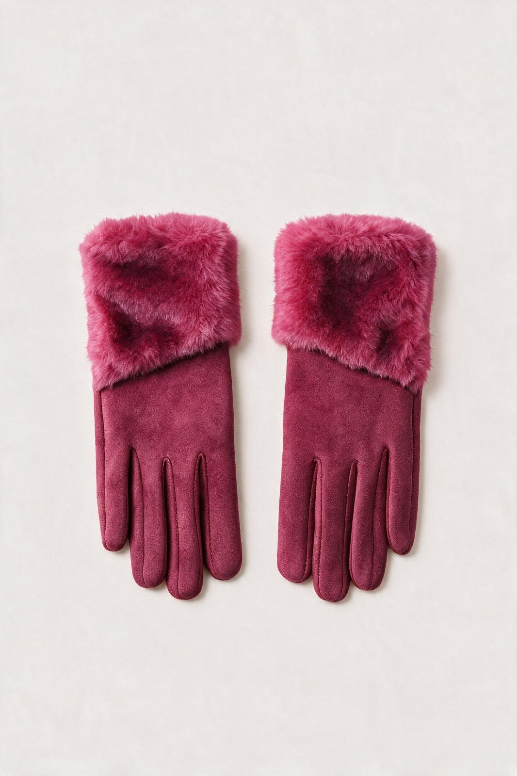 JA386 Fuchsia Folded Fur Cuff Gloves
