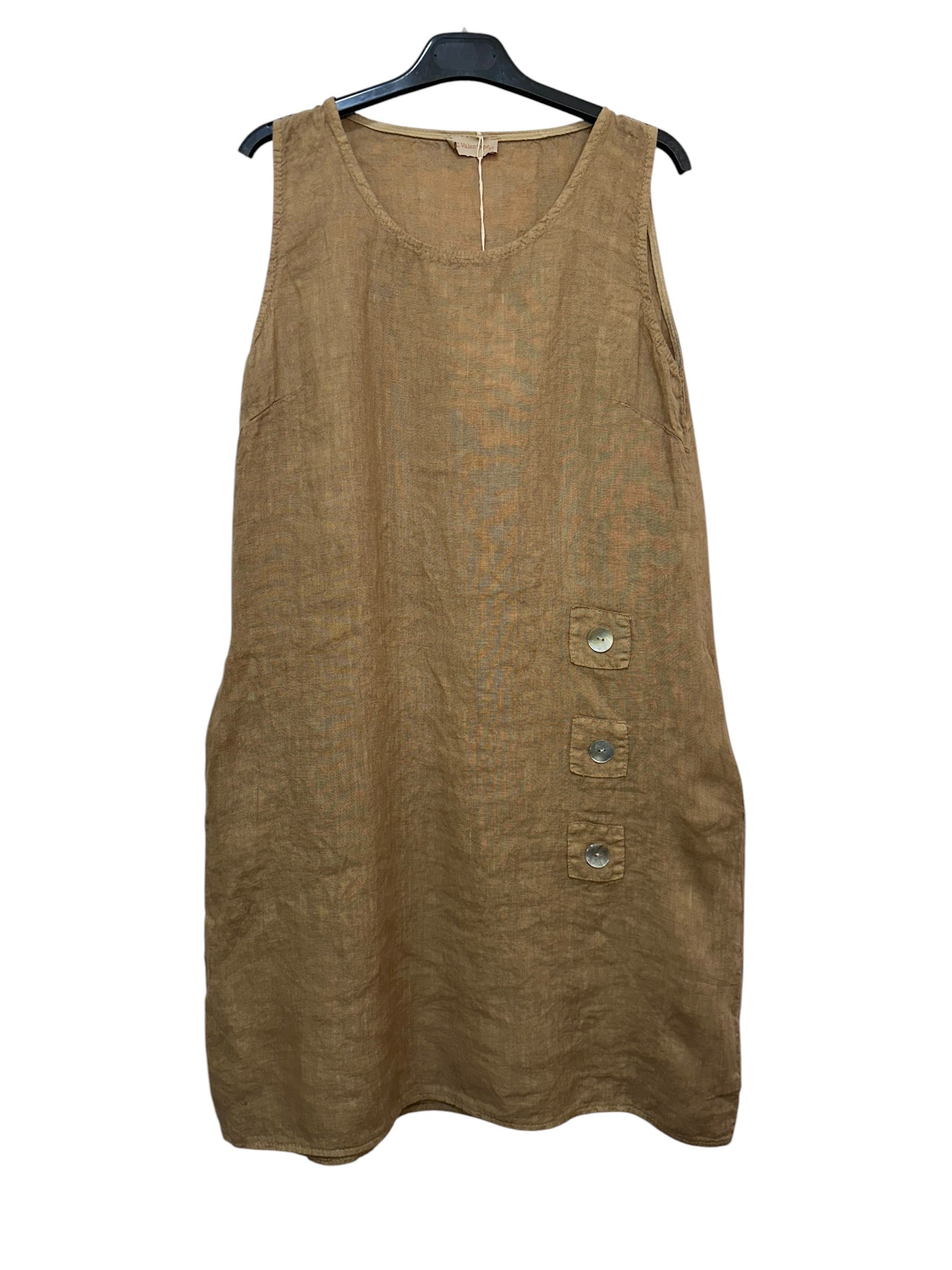 VC1302LCAM Linen Strap Dress Camel
