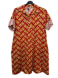 VC24002HRED Cotton Leaf Print Shirt Dress Red