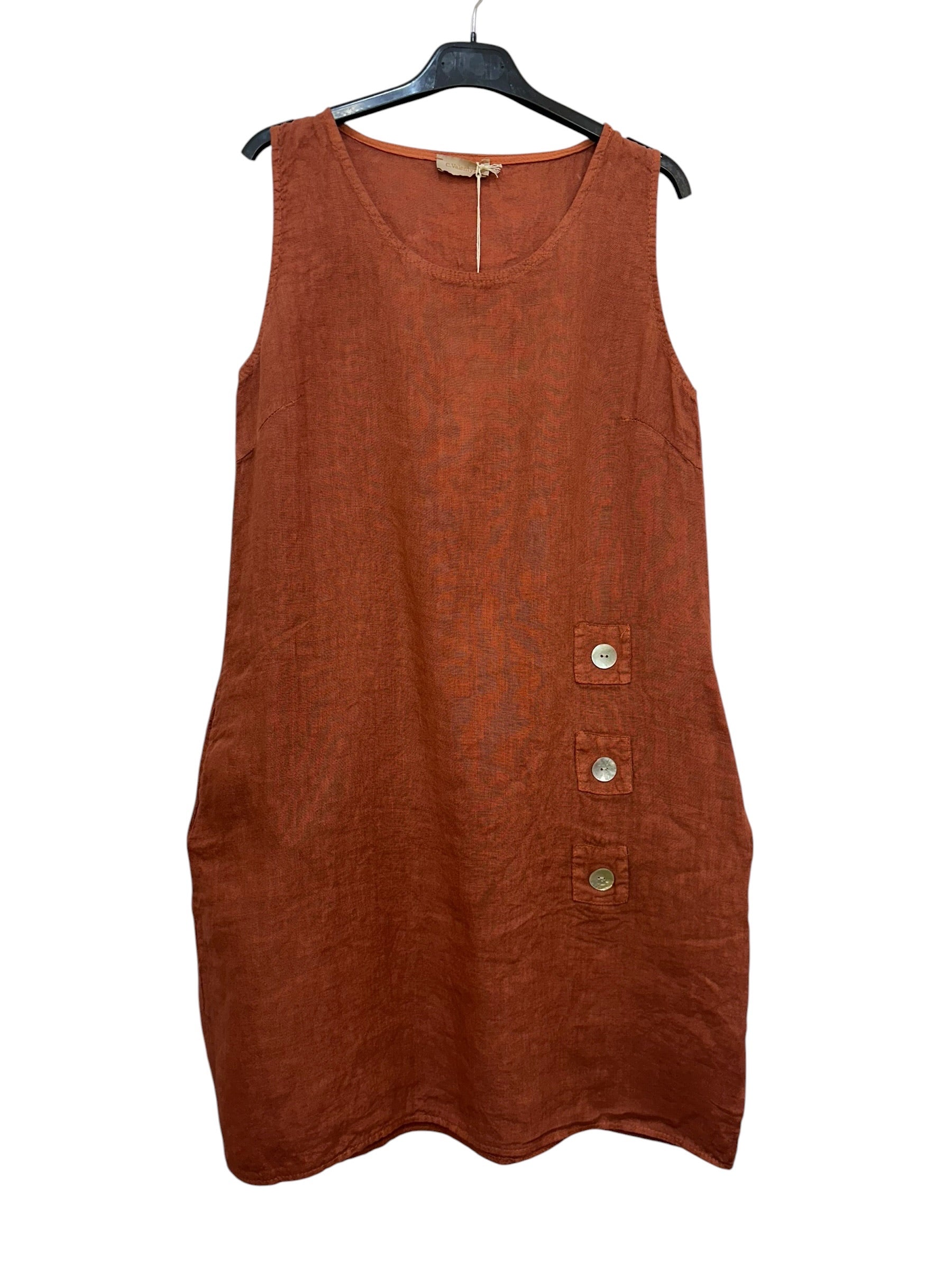 VC1302LBRI Linen Strap Dress Brick
