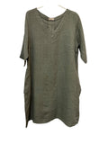VC2278KHA Linen Short-Sleeve Dress Khaki
