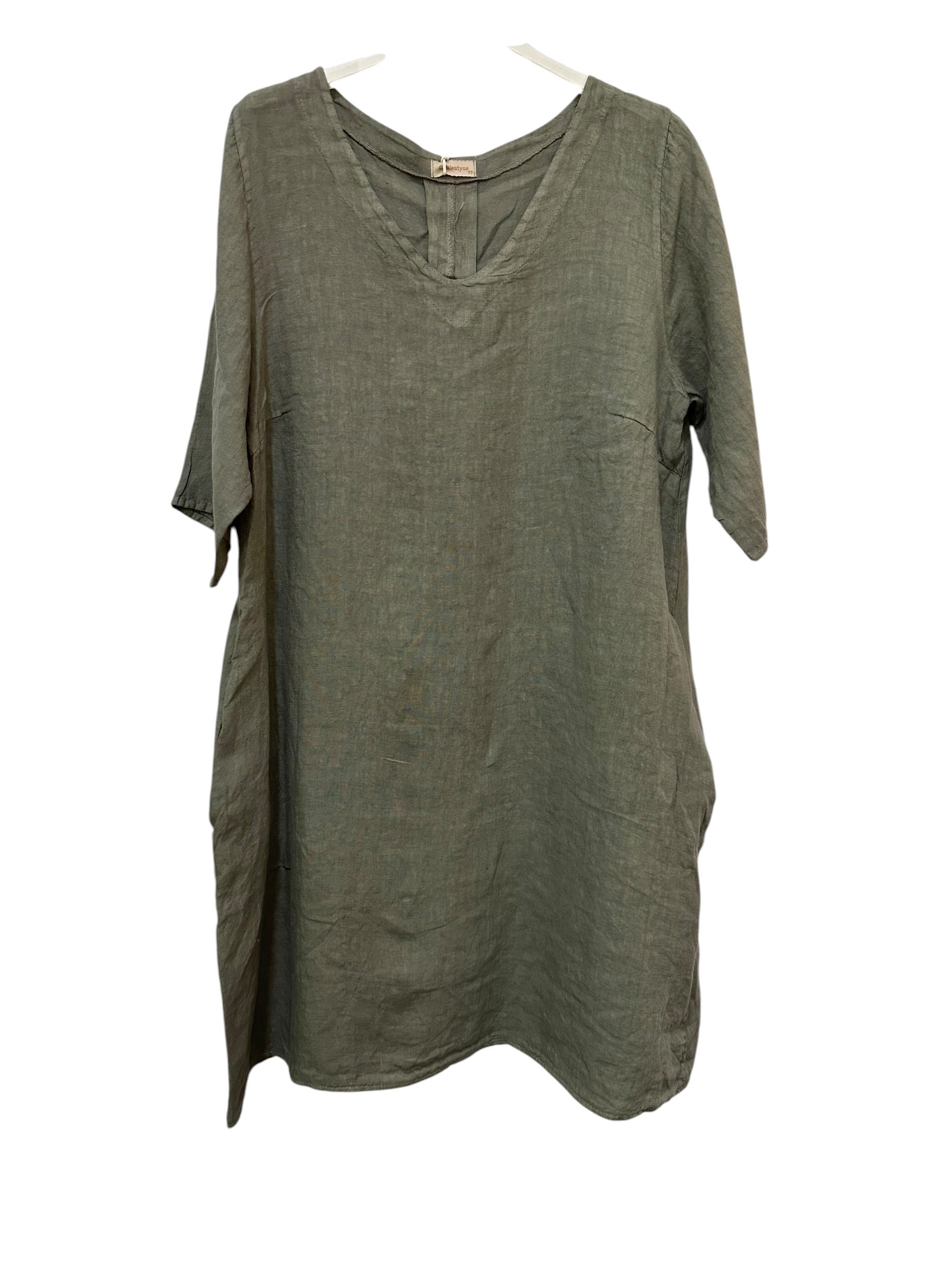 VC2278KHA Linen Short-Sleeve Dress Khaki