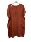 VC3446BRI Linen V-Neck Dress Brick