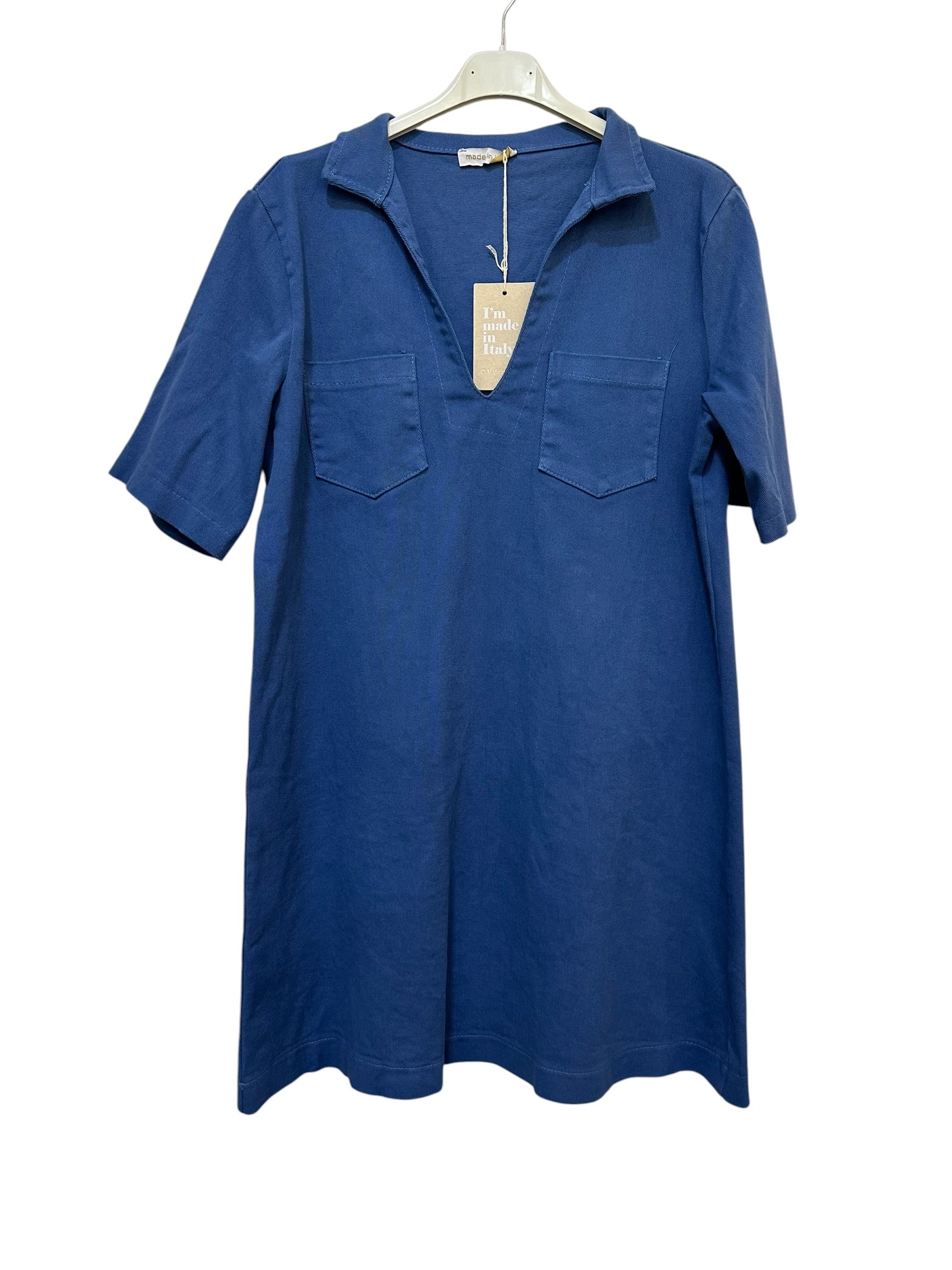 VC6826DEN Cotton Polo V-Neck Dress Denim Blue