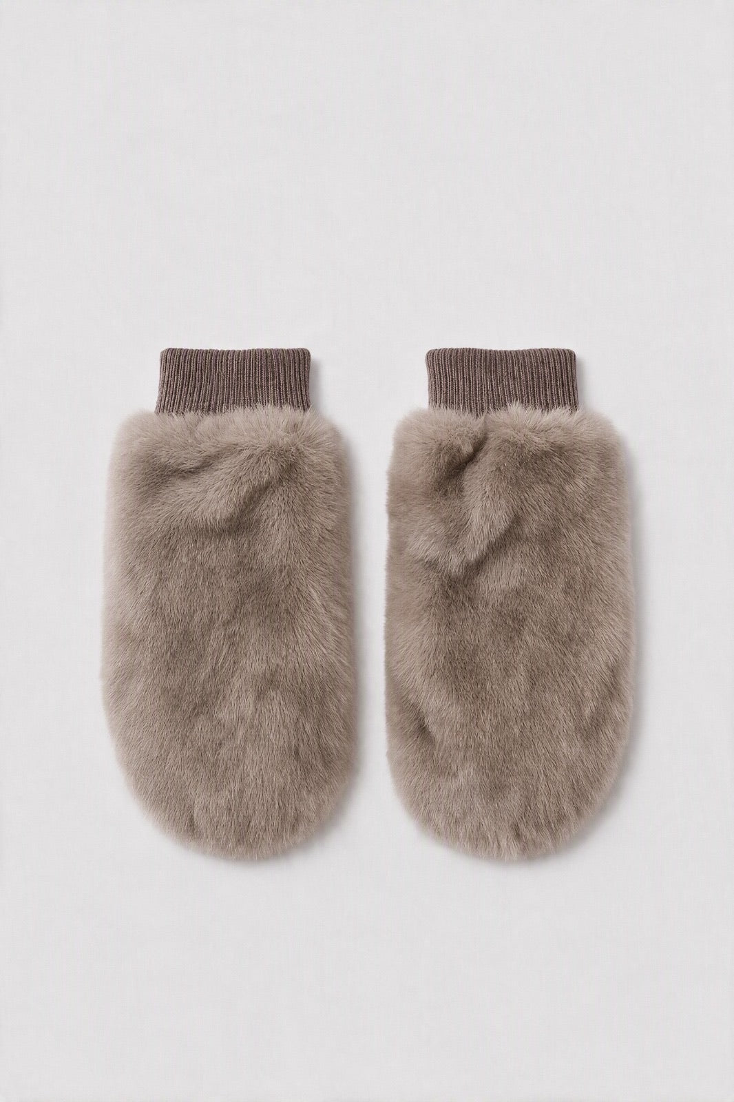 JA371 Taupe Fluffy Fur Mittens