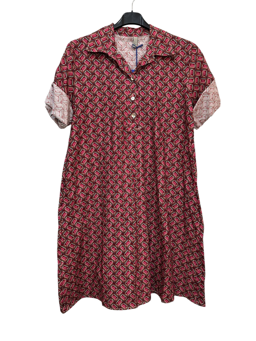 VC24002DLPLU Cotton Geometric Shirt Dress Plum