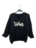 VM89 Black Adore Print Teddy Sweater