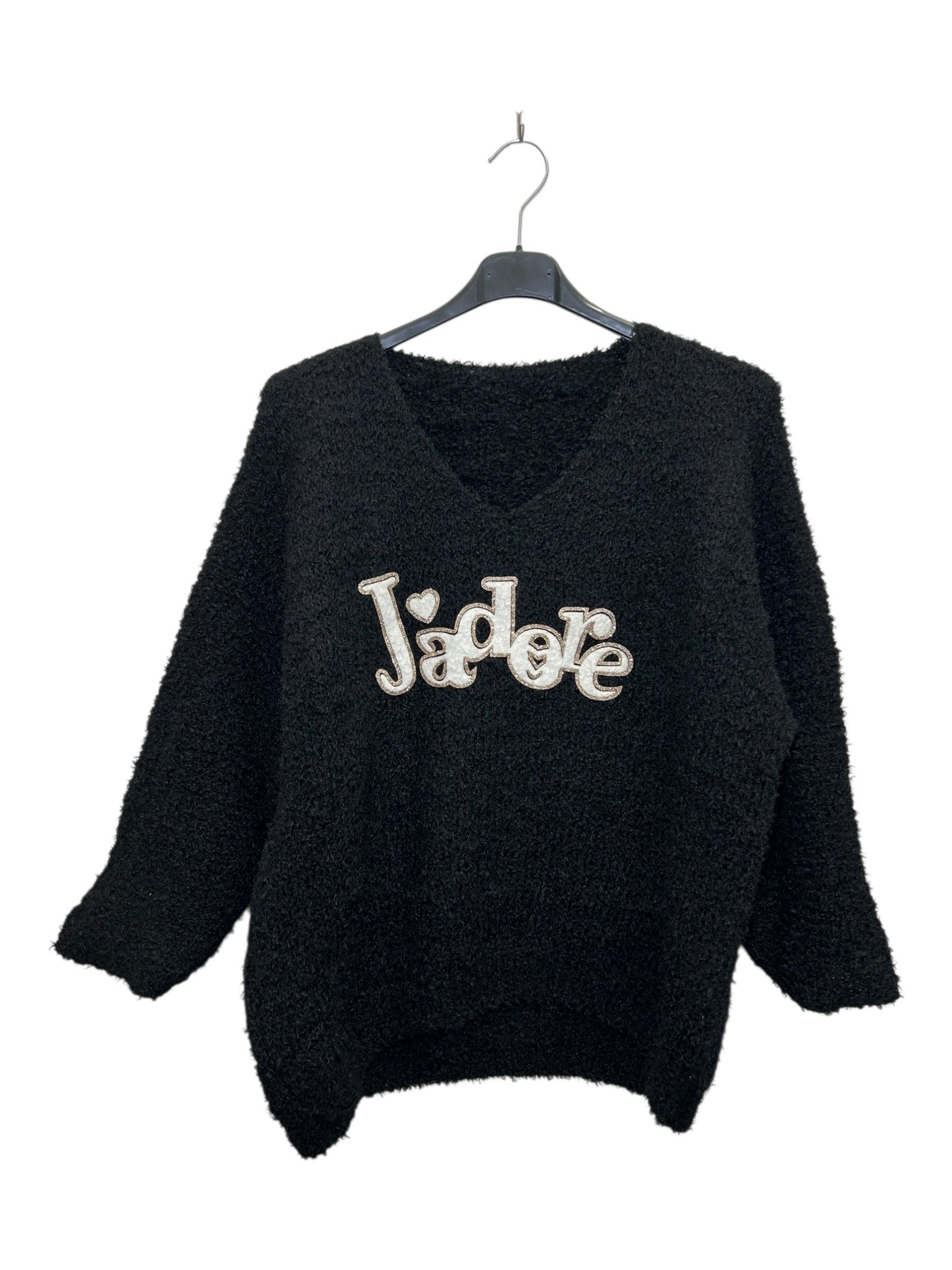 VM89 Black Adore Print Teddy Sweater