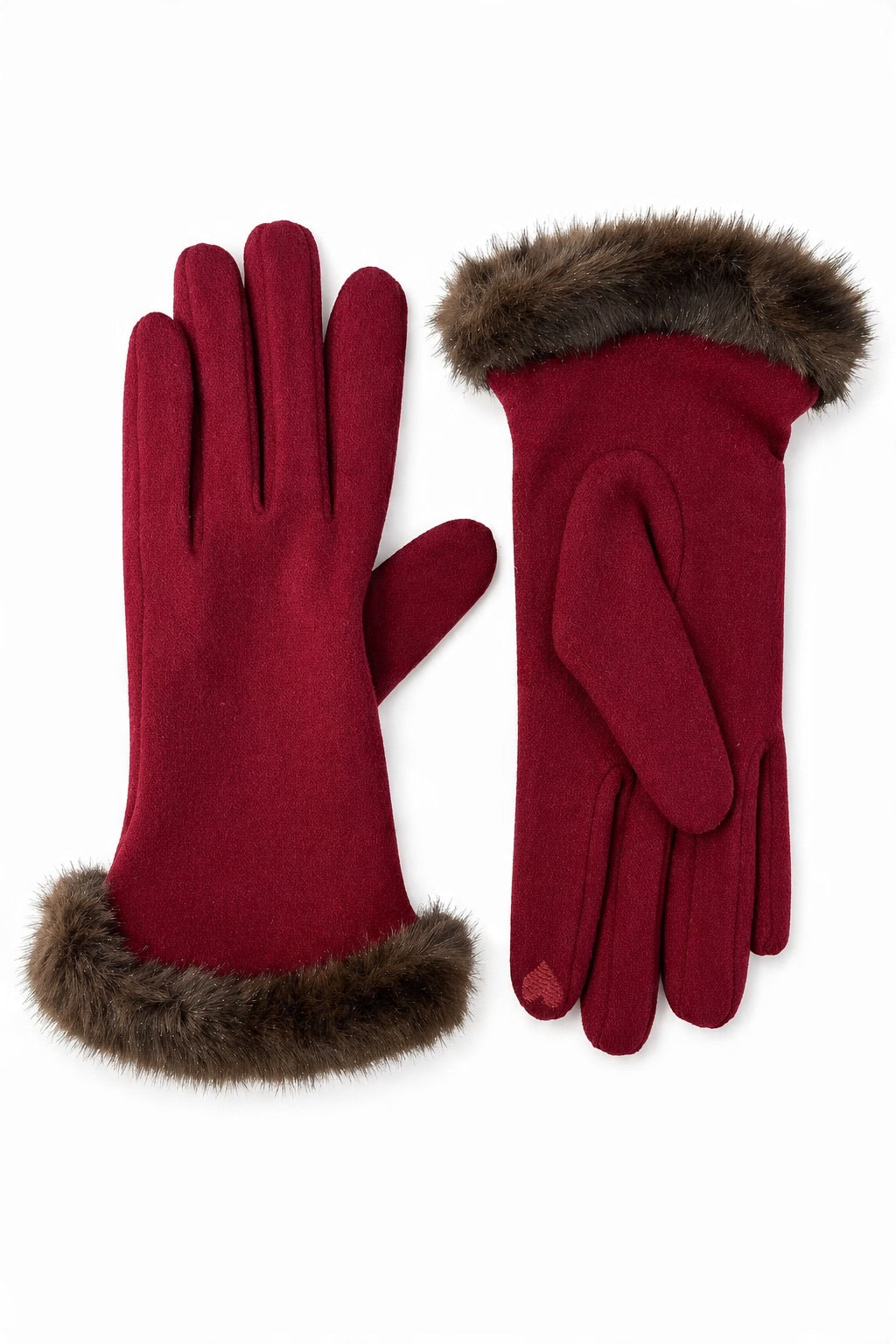 JA257 Wine Fur Trim Gloves
