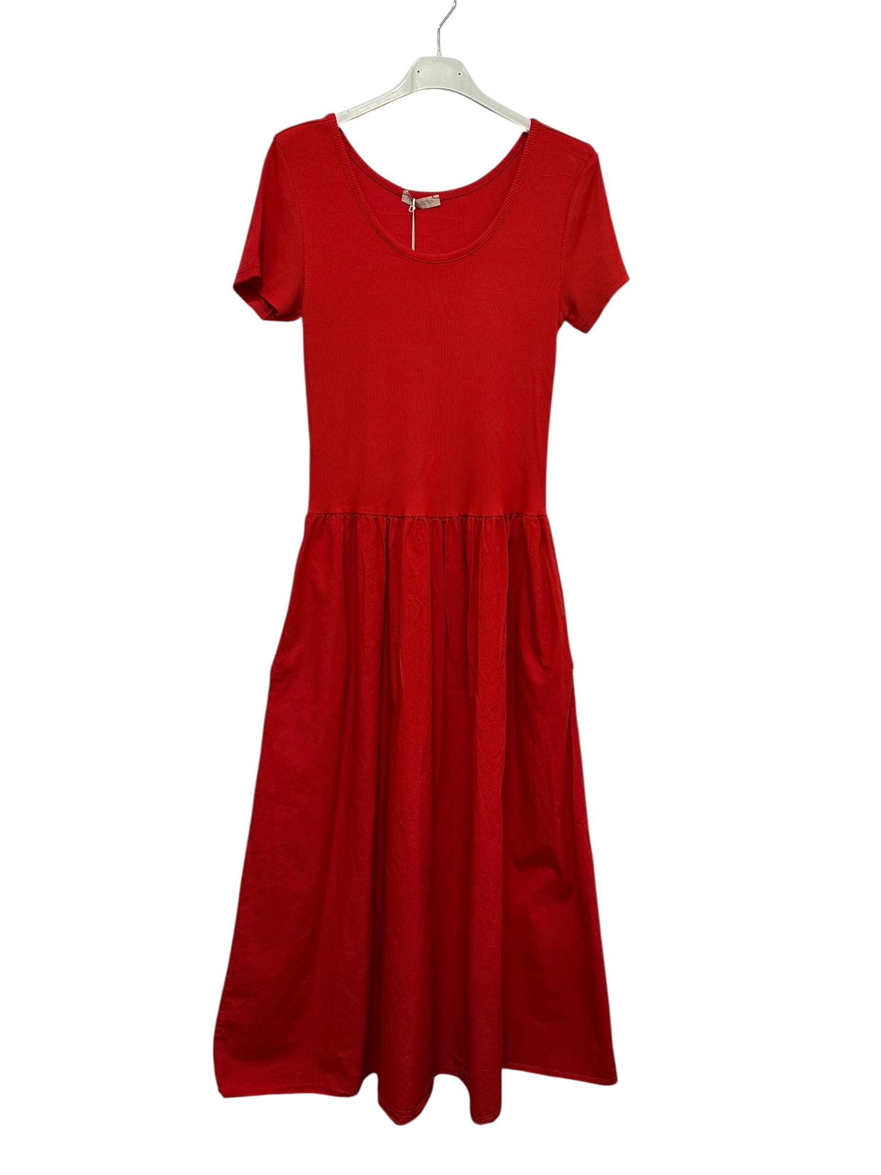 VC842131RED Two-Tone Midi Dress Red
