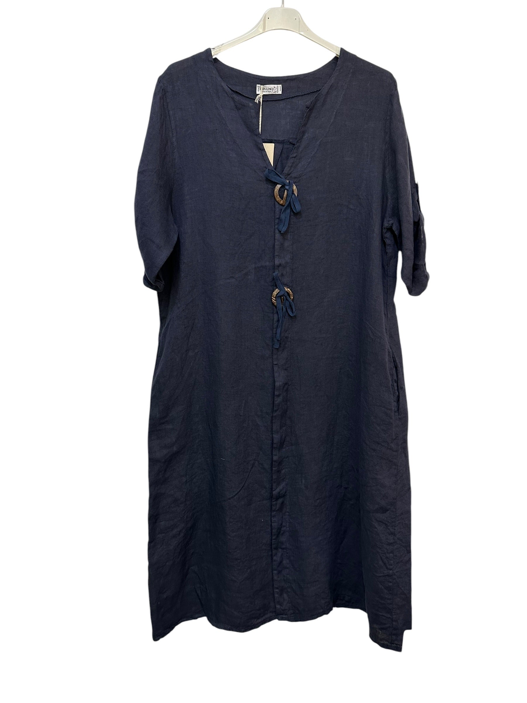 VC4830NAV Stretch Cotton V-Neck Dress Navy